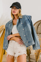 BiBi Women's Classic Button Up Long Sleeve Denim Jacket
